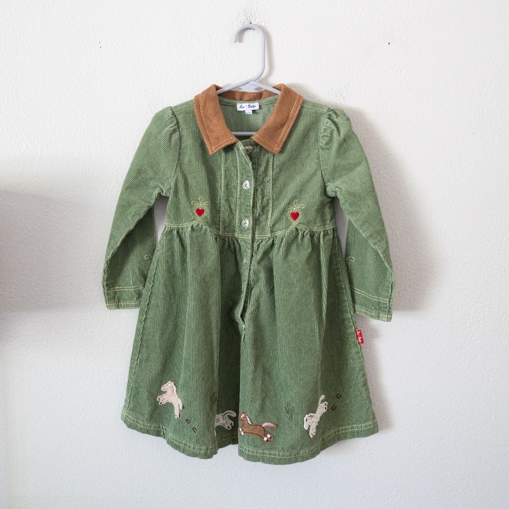 Vintage Le Top Corduroy Horse Cactus Collared Dress